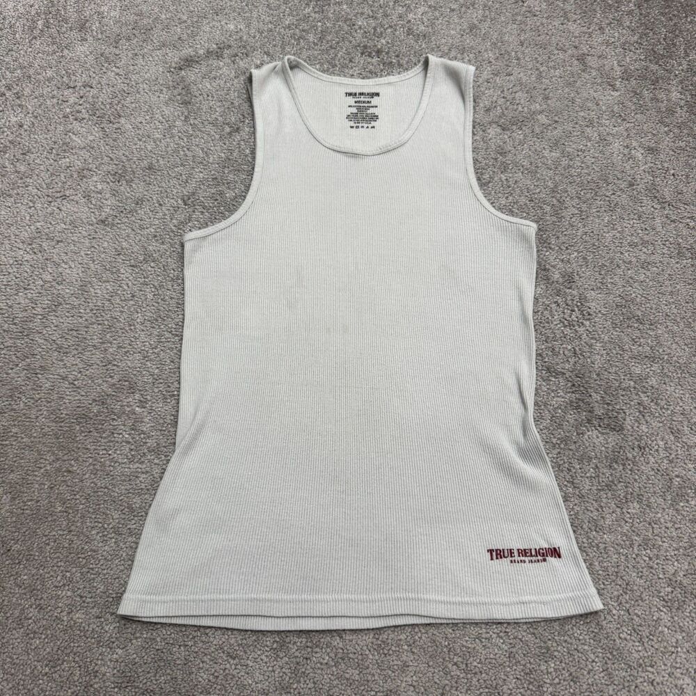 True Religion Ribbed Basic Tank Top Mens Medium Gray Stretch Casual Essential